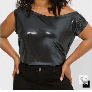 Off the shoulder top silver/black metallic